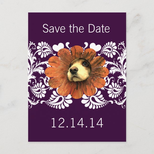 Carte Postale Faire-part Amour de chiot sortant d'une fleur (Devant)