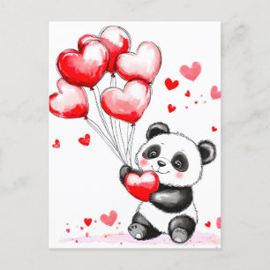 Carte Postale Faire-part Amour de Panda Ballon dans l'Air