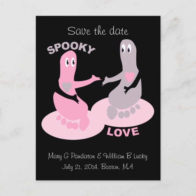 Carte Postale Faire-part Amour éffrayant, pieds fantômes, sauver la date (Devant)