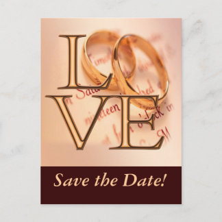 Carte Postale Faire-part Amour Or/Marron, Anneaux de Mariage O Design