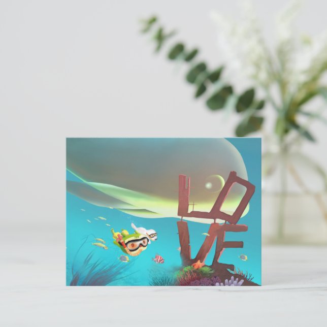 Carte Postale Faire-part Amour sous-marin (Debout devant)