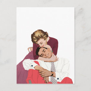 Carte Postale Faire-part Amour vintage et romance, Nouveaux mariés en rose