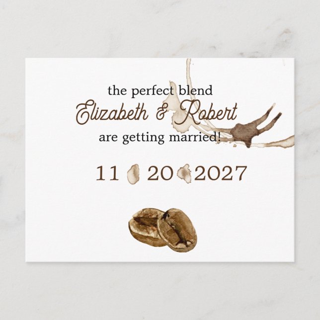 Carte Postale Faire-part Amoureux du café, sauvez la date (Devant)