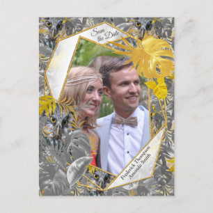 Carte Postale Faire-part Amusant Expressif en feuille plante Jaune et Gris