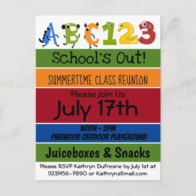 Carte Postale Faire-part Amusants "School's Out" Classe d'été Réunion Invit (Devant)