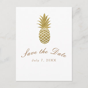 Carte Postale Faire-part Ananas Blanc Doré Moderne Tropical Enregistrer la