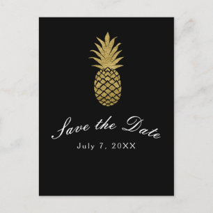 Carte Postale Faire-part Ananas doré Épingle Noir Moderne Tropical Épargnez