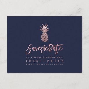 Carte Postale Faire-part Ananas Rose Gold + Fond DIY Bleu Nuit