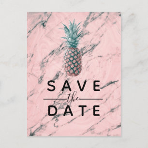 Carte Postale Faire-part Ananas rose marbre spirale moderne Enregistrer la
