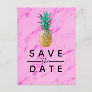 Carte Postale Faire-part Ananas tropical Marbre rose Enregistrer la date