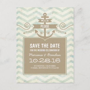 Carte Postale Faire-part Ancre chevron vintage nautique save the date