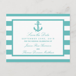 Carte Postale Faire-part Ancre De Bande Turquoise Nautique Enregistrer La D