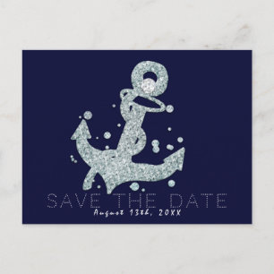 Carte Postale Faire-part Ancre de diamant nautique Bling Glam Enregistrer l