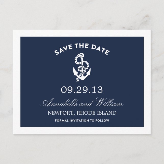 CARTE POSTALE FAIRE-PART ANCRE NAUTIQUE | CARTON D'INVITATION SAVE THE DATE (Devant)