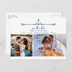 Carte Postale Faire-part Ancre nautique Deux mariages photo sauvent la date
