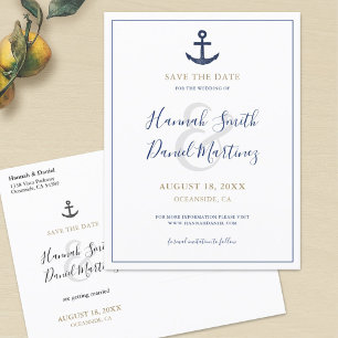 Carte Postale Faire-part Ancre Nautique Marine Blue Wedding Enregistrer la 