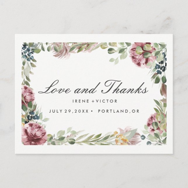Carte Postale Faire-part Anemone Blush Floral Chic Post MARIAGE merci (Devant)