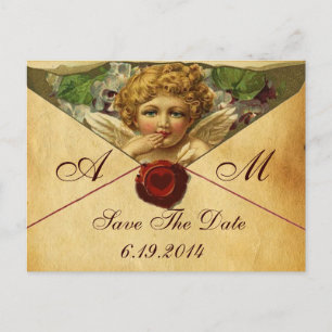 Carte Postale Faire-part ANGEL HEART WAX SEAL PARCHMENT SAUVER DATE Monogra
