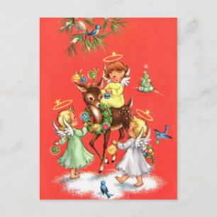 Carte Postale Faire-part Anges de Noël rétro vintage