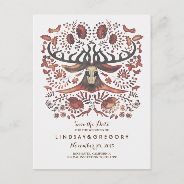 Carte Postale Faire-part Animaux de la forêt rustique cerf Enregistrer la d (Devant)