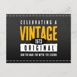 Carte Postale Faire-part Année de naissance vintage en cuir noir