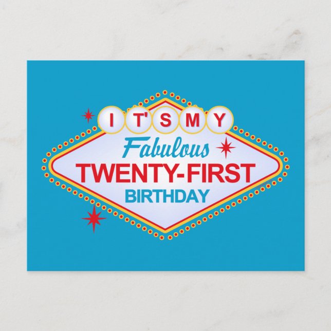 Carte Postale Faire-part Anniversaire 21 ans Las Vegas (Devant)