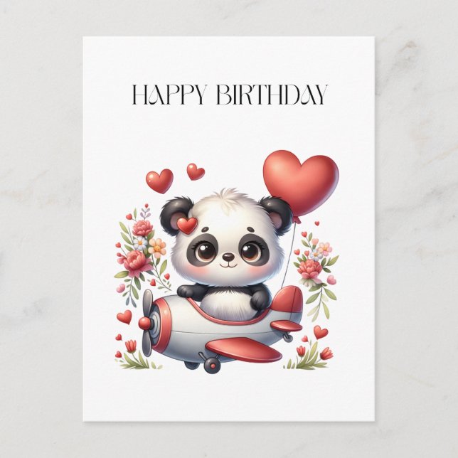 Carte Postale Faire-part Anniversaire de Panda Pilote (Devant)