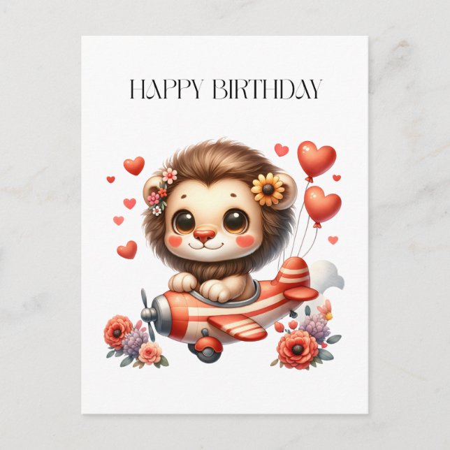 Carte Postale Faire-part Anniversaire Lion Pilote (Devant)