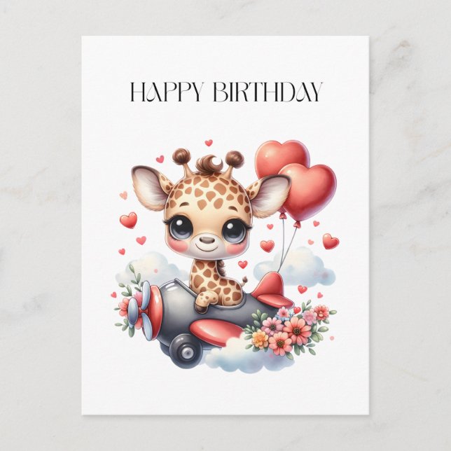 Carte Postale Faire-part Anniversaire Pilote Girafe (Devant)