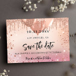 Carte Postale Faire-part Anniversaire rose rose rose or enregistrer la date<br><div class="desc">Une petite fille et tendance Enregistrer la carte Date pour une fête d'anniversaire de 18e (ou tout âge). Un arrière - plan rose vif, à dégradé d'or rose, décoré de gouttes de parties scintillant, de mousseux et de ballons. Personnalisez et ajoutez une date et un nom/âge. Le texte : Save...</div>