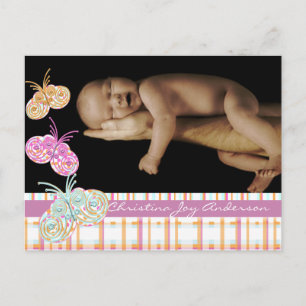 Carte Postale Faire-part Annonce de Bébé Fille - Papillons