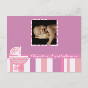 Carte Postale Faire-part Annonce de Bébé Fille - Poussette Bébé Rose