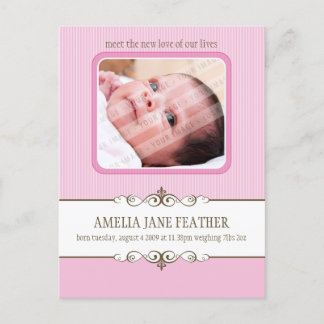 Carte Postale Faire-part ANnonce de bébé :: petit trésor 1