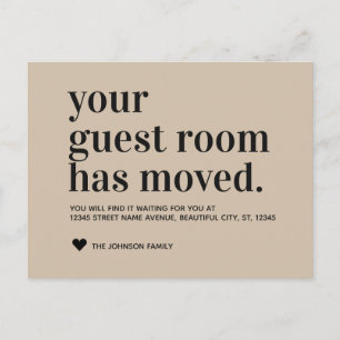 Carte Postale Faire-part Annonce de déménagement de chambre d'amis en typog