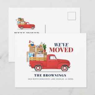 Carte Postale Faire-part Annonce de déménagement en camion rouge