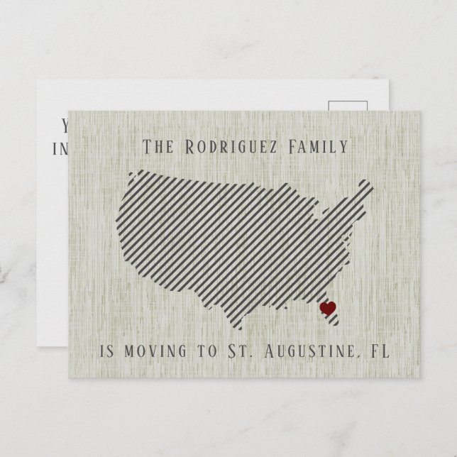 Carte Postale Faire-part Annonce de déménagement et lin vert US Heart (Devant / Derrière)