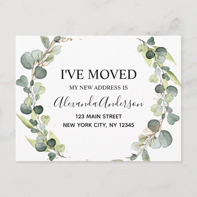 Carte Postale Faire-part Annonce de déménagement Eucalyptus Verdure Aquarel (Devant)