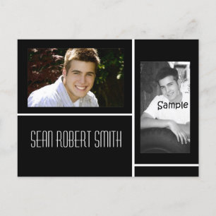 Carte Postale Faire-part Annonce de diplômé noir et blanc 2 photos