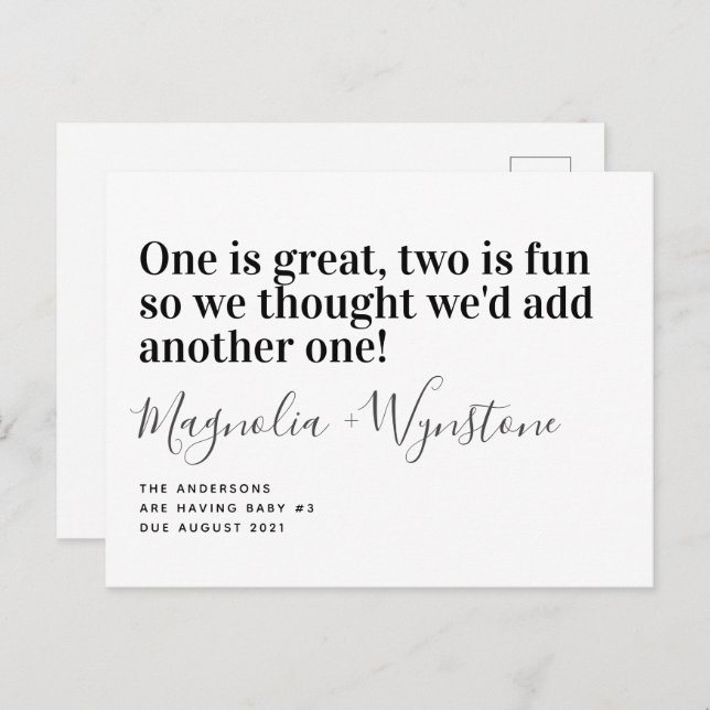 Carte Postale Faire-part Annonce de grossesse Bébé Mignon Numéro 3 (Devant / Derrière)