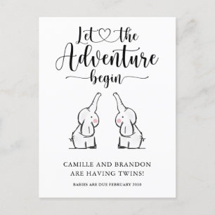 Carte Postale Faire-part Annonce de grossesse de jumeaux éléphants mignons