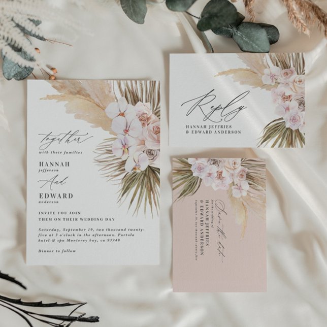 Carte Postale Faire-part Annonce de mariage moderne bohème à l'orchidée d'h (Créateur téléchargé)