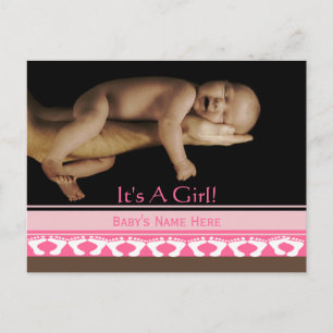 Carte Postale Faire-part Annonce de Naissance Bébé Fille