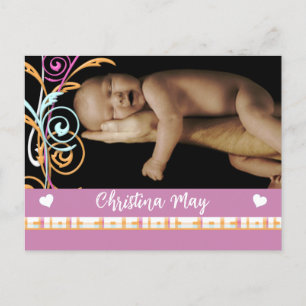 Carte Postale Faire-part Annonce de Naissance Bébé Fille - Papillons