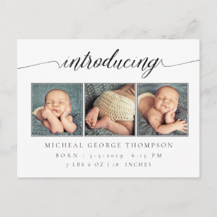 Carte Postale Faire-part Annonce de naissance de bébé 3 photos