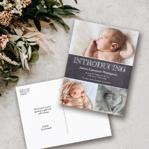 Carte Postale Faire-part Annonce de naissance de bébé avec des photos de bé