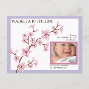 Carte Postale Faire-part Annonce de naissance de bébé fille Cerisier en Fle