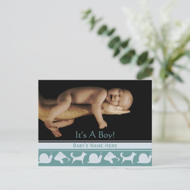 Carte Postale Faire-part Annonce de naissance de garçon (Debout devant)