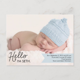 Carte Postale Faire-part Annonce de naissance élégante - Bleu