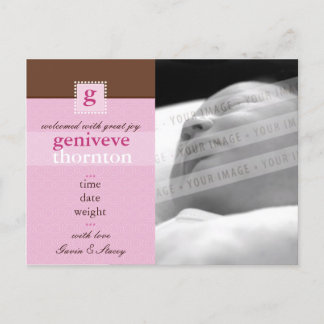 Carte Postale Faire-part ANnonce de naissance :: monogramme1 - fille