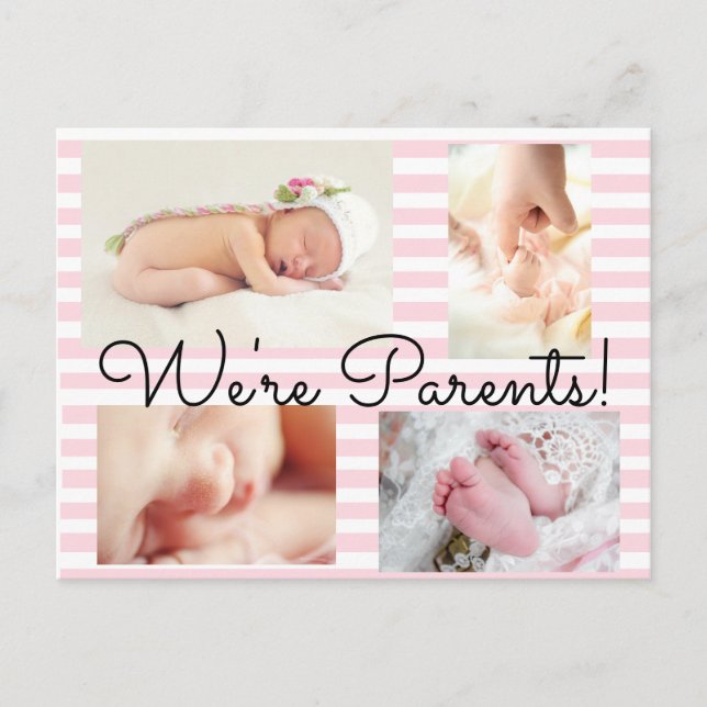 Carte Postale Faire-part Annonce de naissance "Nous sommes parents" rose jo (Devant)
